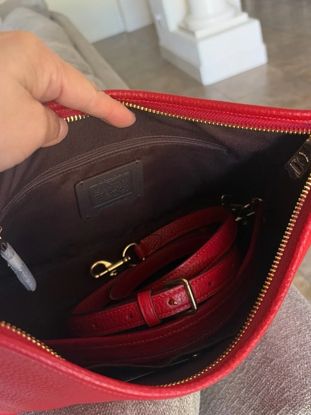 Coach Laurel Pebbled Leather Crossbody and Wristlet Set in Red